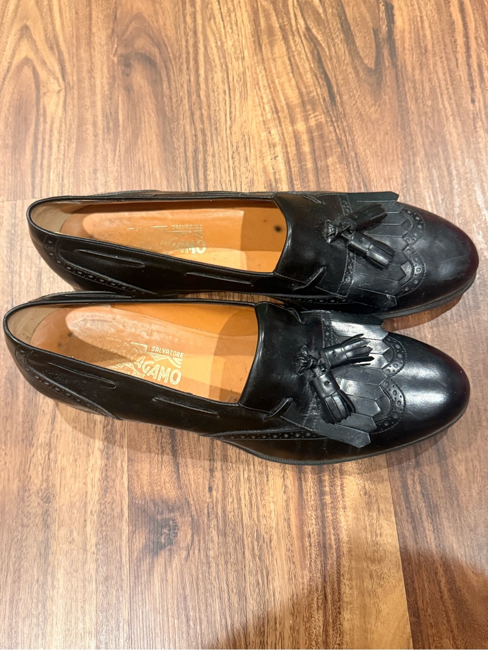 Salvatore Ferragamo LUCAS Wing Tip Leather Tasseled Kiltie Loafers Size 12 B